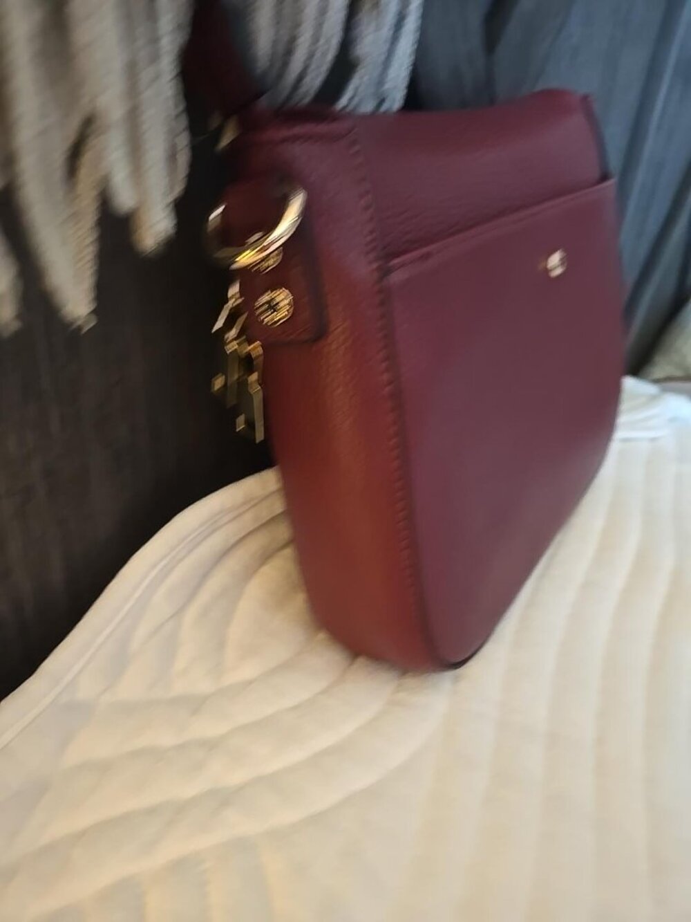 Poppy & Peonies Burgundy Crossbody Bag with Gold Hardware - Picture 9 of 10
